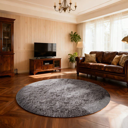 Area Rug Fluffy Faux-Fur Shag in Solid, Tie-Dye and Ombre Colors with Six available Room Sizes