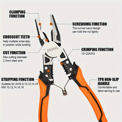 Pliers Set 9-in-1 Multi-Function Industrial Grade, 8.5" Lineman Pliers, 8.5" Long Nose Pliers, 8" Diagonal Side Cutters