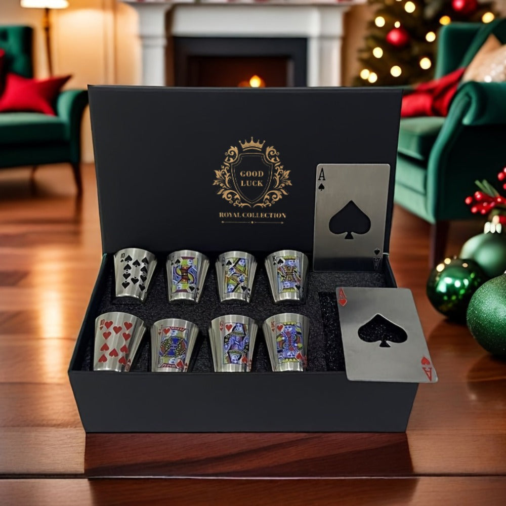 Stainless Steel Cup Set 8 Cups + 2 Bottle Openers, Family Party Outdoor Gift Set Good Luck Year