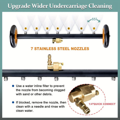 Undercarriage Cleaner with 4000 PSI Rating, Seven Nozzles, Rolling Bar and Three Extension Wands