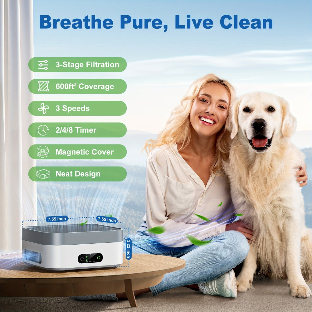 HEPA Air Purifier for Home Bedroom Up to 700 Sq Ft with True HEPA Filter 3-Stage Filtration for Entryways, Bedrooms and Living Spaces