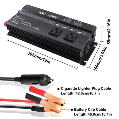 Portable 12V DC to 110V AC Power Inverter with LCD Display, Cooling Fan and 6600W Checkout Label