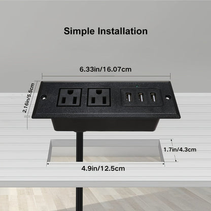 Recessed Power Strip Flush Mount Desk Outlet - 2 AC Outlets & 3 USB-A Ports for an Everyday Personal Care Routine