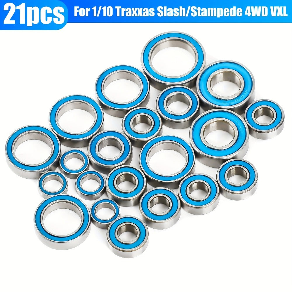 RC Ball Bearing Set 21pcs for Traxxas Slash 4x4 Stampede 4WD VXL 1/10 Scale – Alloy Steel Sealed Bearings Upgrade Kit Reduce Friction Boost