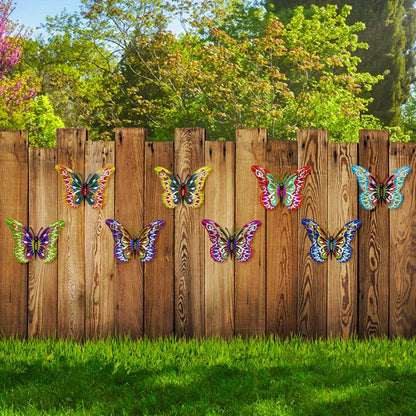 Colorful Metal Butterfly Wall Decor, Eight-Piece Set with 3D Folded Wings in Eight Distinct Designs