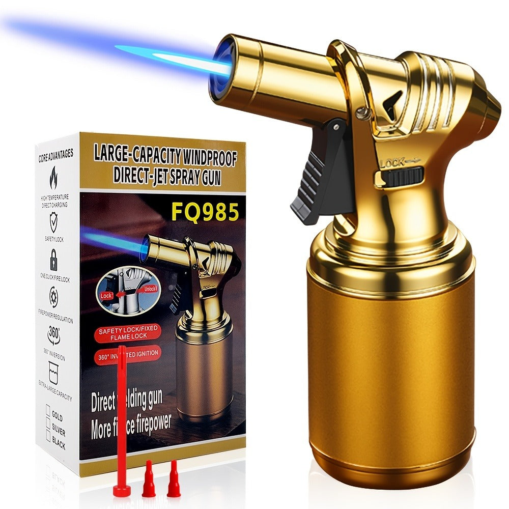 Big Tank Kitchen Butane Torch Lighter Adjustable Flame & Safety Lock - Refillable Blow Torch with Refill Adapters for Creme Brulee
