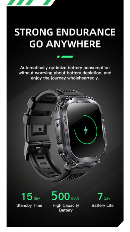 Smart Watch 2.02-Inch Rugged TFT Display with 500mAh Battery, LED Flashlight and Wireless Calling