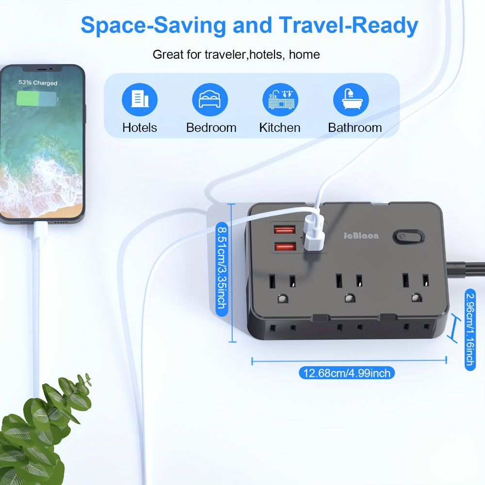 Surge Protector Power Strip 10-in-1 with 6 AC Outlets, 2 USB-A, 2 USB-C, Flat Plug and 5 ft Extension Cord