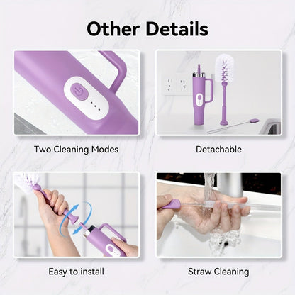 Electric Cup Scrubber Bottle Brush Cleaner, 2-Speed IPX6, Type-C Rechargeable, Deep Cleans 40oz Mugs