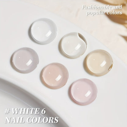 Gel Nail Polish 6-Color Gentle White Set with Milk-Tea, Cherry-Blossom Pink and Soft Shades for UV/LED Soak-Off Cure