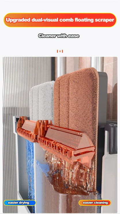 Flat Mop and Bucket System with Washable Reusable Microfiber Pads Dual Bucket Wringer Wet Dry Floor Mop for Hardwood Tile Marble Wall