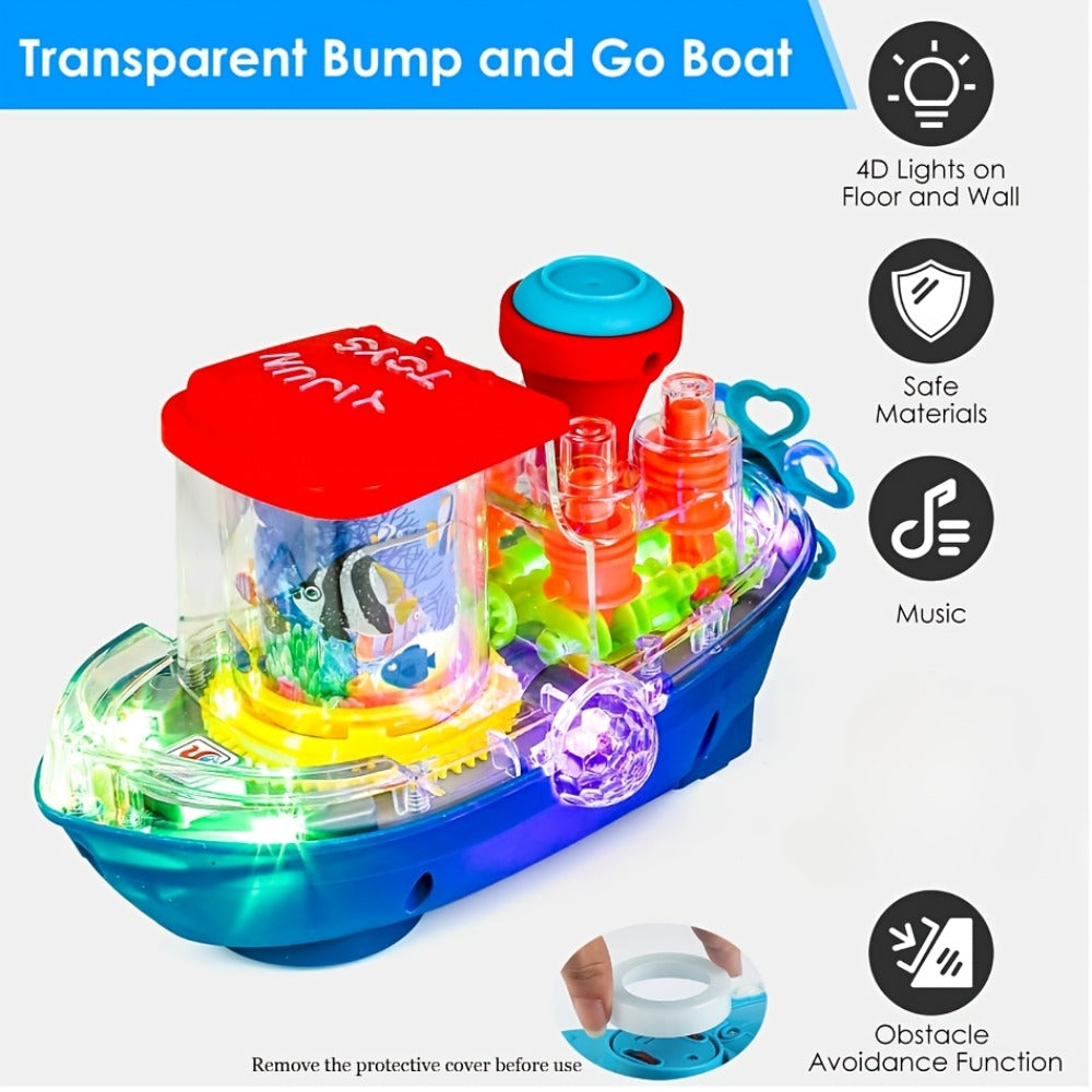 Interactive Sensory Boat Toy for Toddlers 2+, Underwater Ocean Theme with Fish & Coral, Rotating Scroll Screen & Music