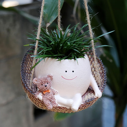 Cute Hanging Planters with Funny Face & Bear Design – Unique Decorative Flower Pots for Indoor Plants, Home, Office & Garden