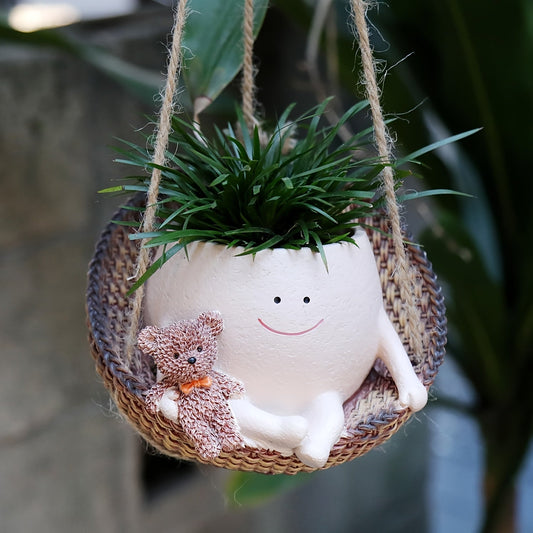Cute Hanging Planters with Funny Face & Bear Design – Unique Decorative Flower Pots for Indoor Plants, Home, Office & Garden