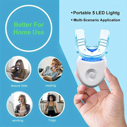 White or Blue Five-LED Teeth Whitening Kit with Five Gel Syringes and 10.8 cm Mouthpiece Device
