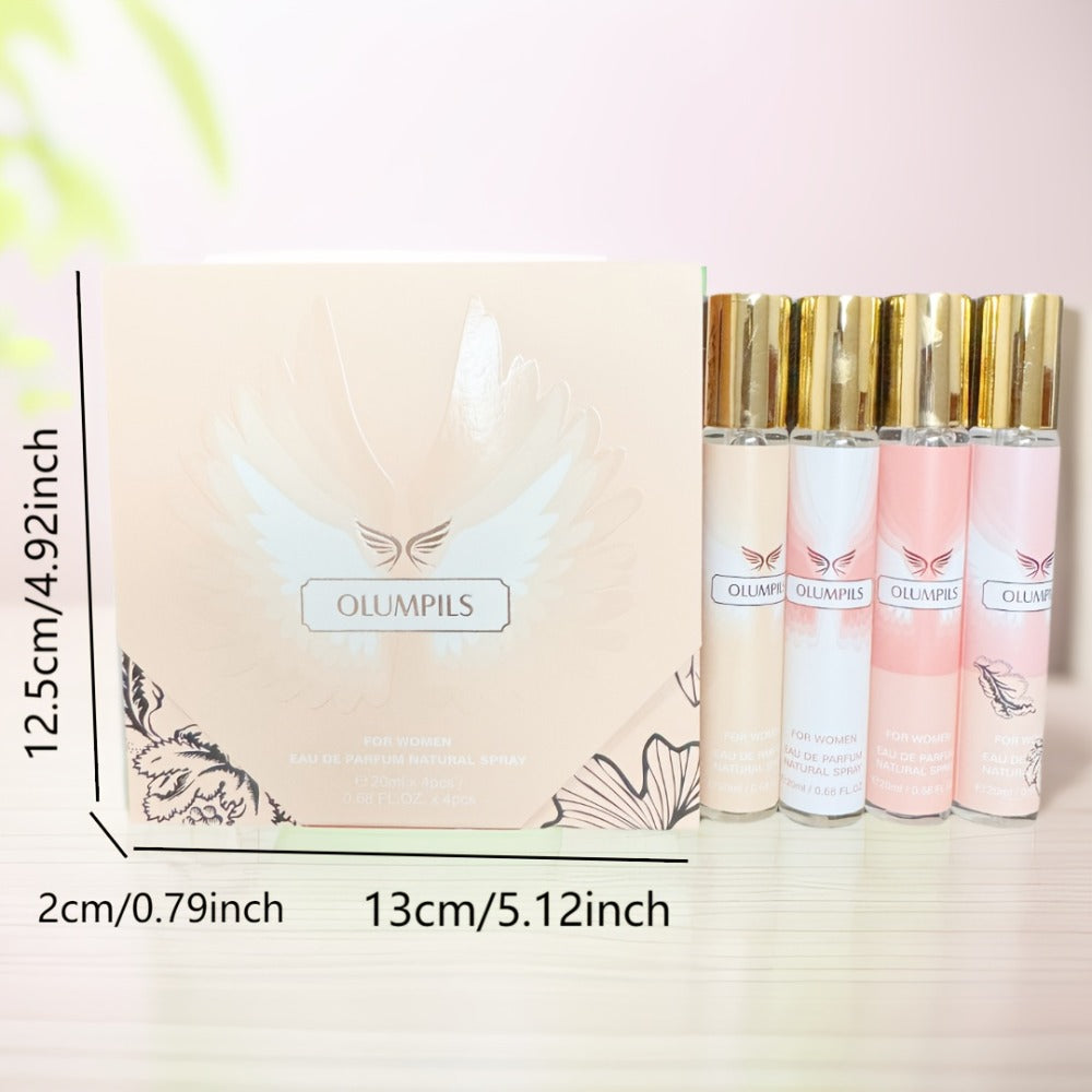 Perfume Gift Set MYSTICAL Four 20ml Eau de Parfum Spray Bottles with Gold Caps in Pink Floral Box