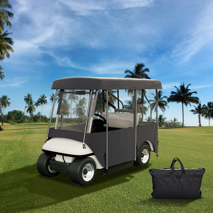 Golf Cart Enclosure 4-Person 300D Waterproof Driving Cover 4-Sided with Transparent PVC Windows Zippered Doors UV-Resistant All-Weather Golf