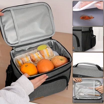 Insulated Lunch Bag with Adjustable Shoulder Strap – Leakproof Reusable Cooler Bag for Men Women Portable Fresh Keeper | Black Grey Blue |