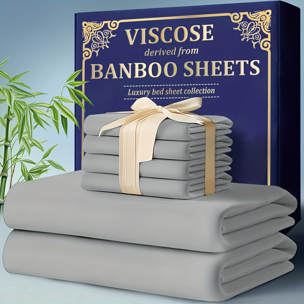 Bamboo Cooling Fitted Sheet Set 2300TC Deep Pocket All Season Bed Sheets for Entryways, Bedrooms and Living Spaces