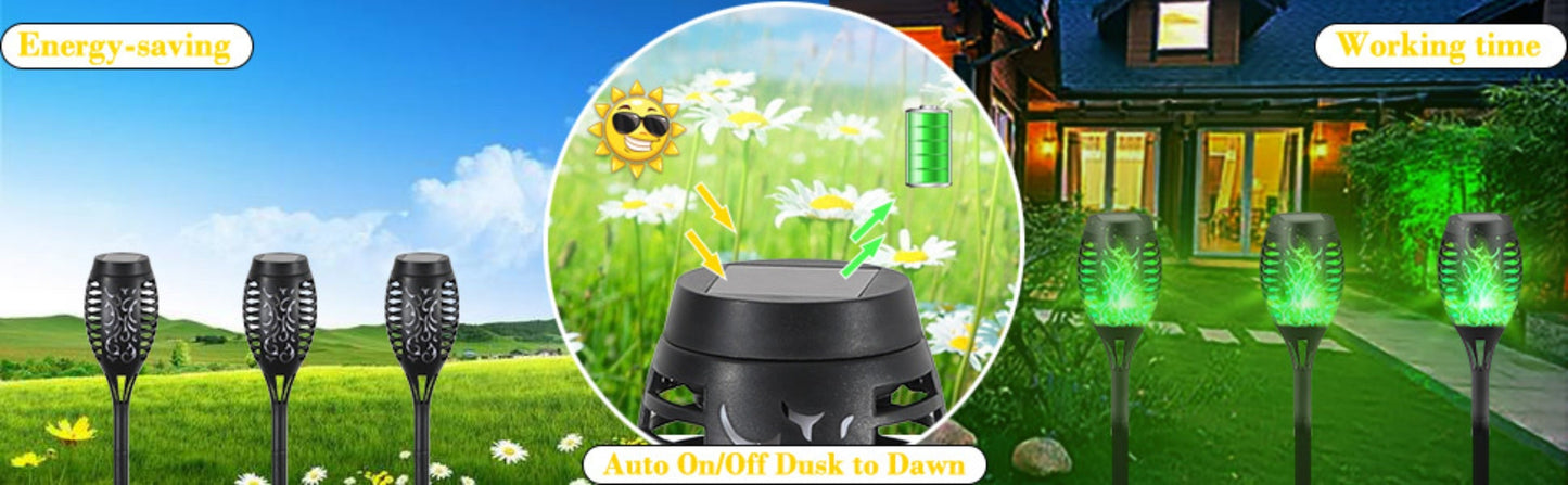Solar Torch Lights Flickering Flame Outdoor, Dancing Flame Solar Garden Lights, Landscape Pathway Torch for Garden