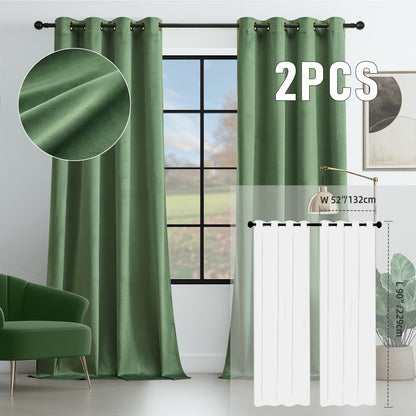 Velvet Room Darkening Curtains 2 Panels, Grommet Top Thermal Insulated Soundproof Blackout Curtains for Living Room Bedroom