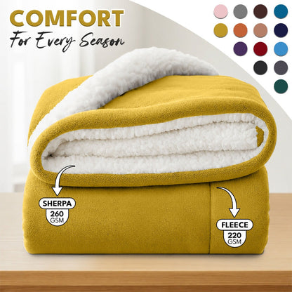Sherpa Flannel Blanket, Double-Layer Ultra Throw for Bed, Sofa & Bedroom Decor, Better Sleep, 14 Colors
