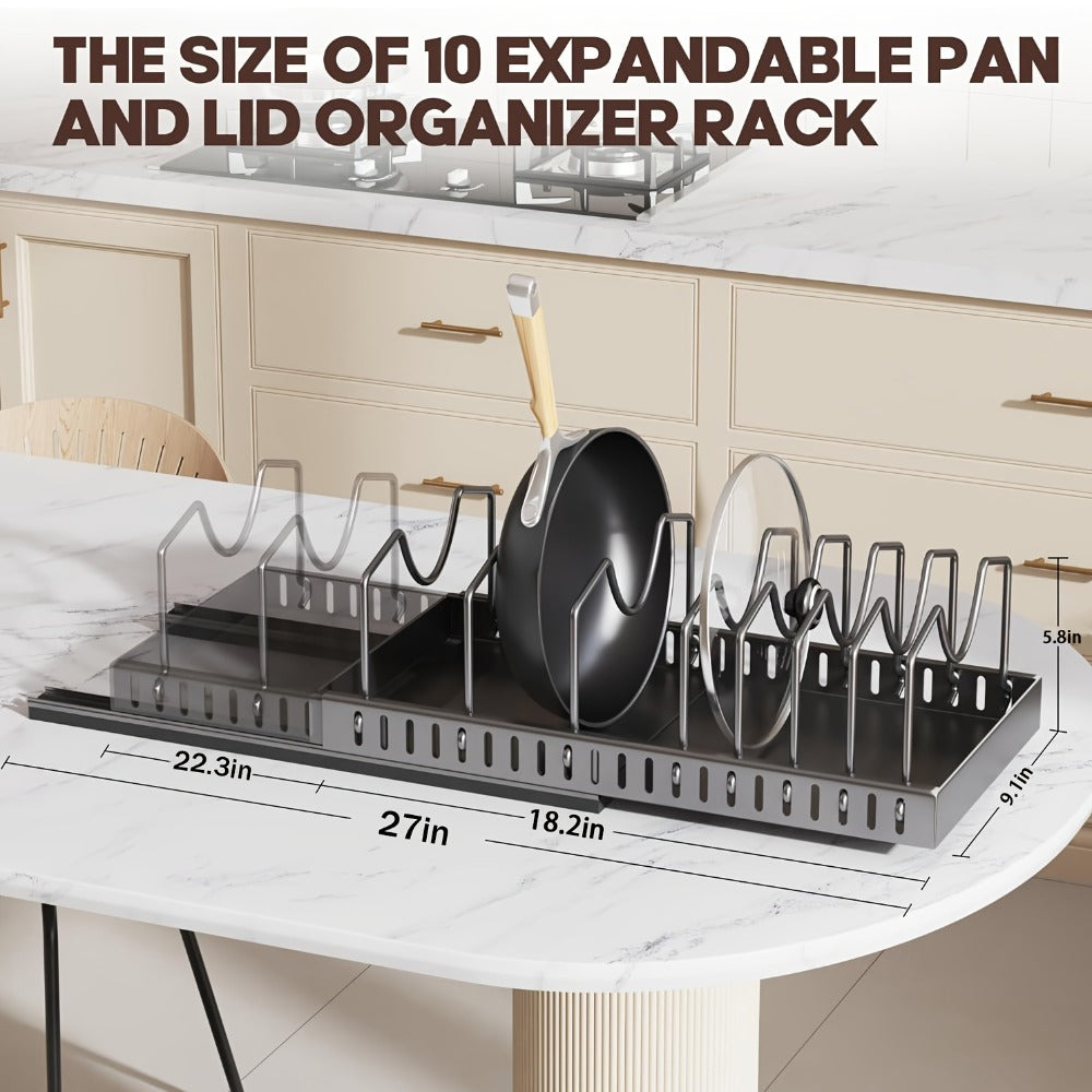 Pull-Out Pot and Pan Lid Rack Cabinet Sliding Storage Organizer – Kitchen Cabinet Slide-Out Box with 8/16 Adjustable Dividers for Lids