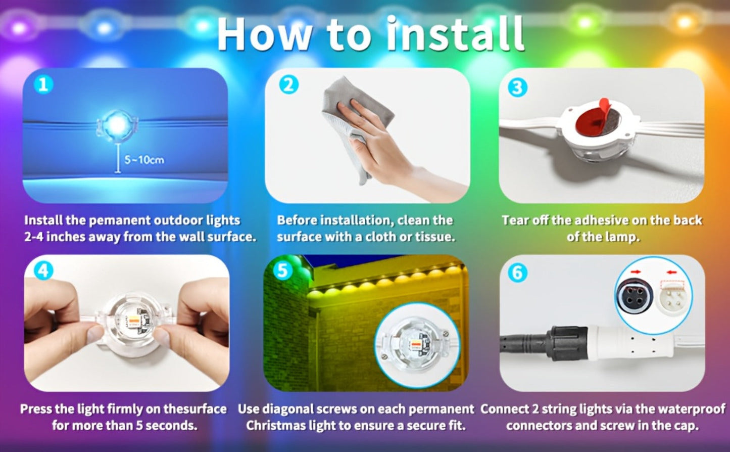 Permanent Eave Lights RGB Outdoor 200FT - Music Sync, Scene Modes, App Controlled Under Eave LED Lighting for House Exterior