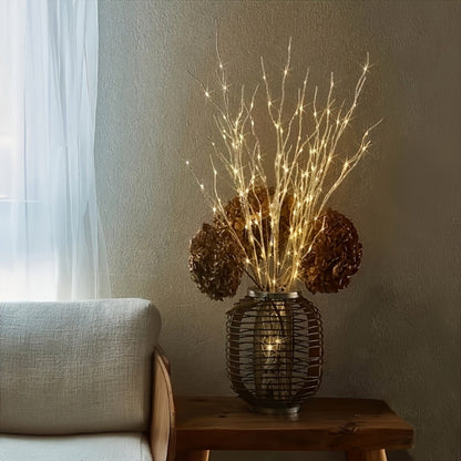 Birch Branch Lights Set of 2, Artificial Luminous Birch Tree Branches with Green Leaves & LED Fairy Lights