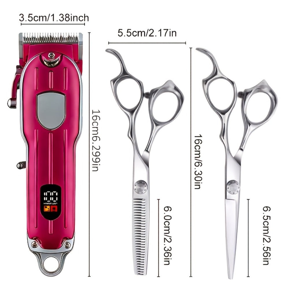 Barber Hair Clipper Kit for Men – USB Rechargeable Digital Size Adjustment, Complete Set with Scissors & 4 Limit Combs