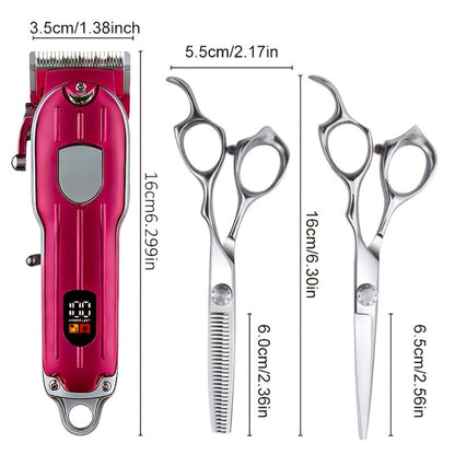 Barber Hair Clipper Kit for Men – USB Rechargeable Digital Size Adjustment, Complete Set with Scissors & 4 Limit Combs