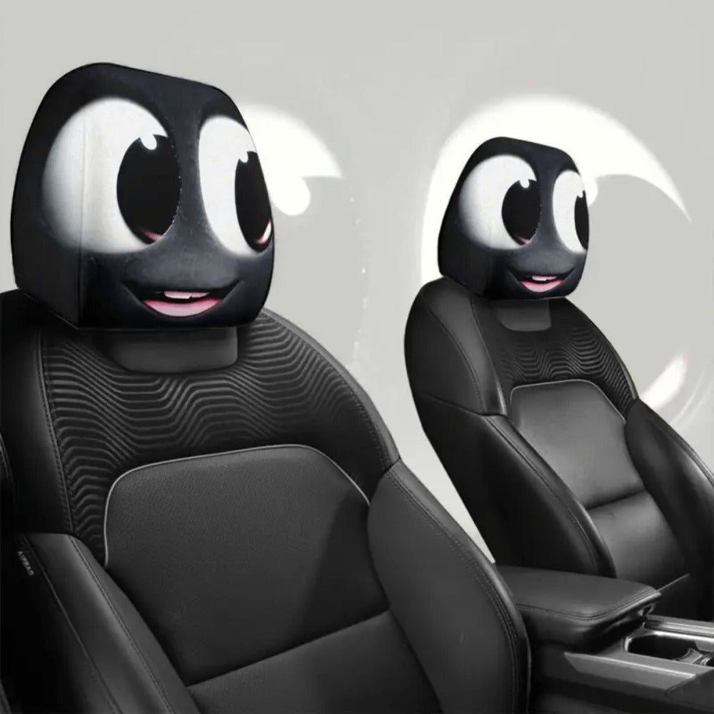 Car Seat Covers 2-Piece Black-and-White Cartoon Face Print for Front Seats with Slip-On Design