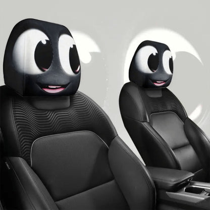 Car Seat Covers 2-Piece Black-and-White Cartoon Face Print for Front Seats with Slip-On Design