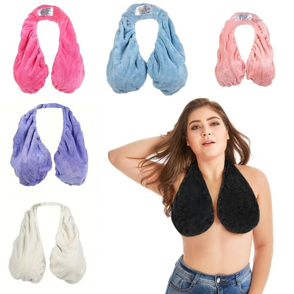 Towel Bra Wrap Double-Sided Coral Fleece 450GSM Strapless Hanging Neck Chest Wrap for Beach for Entryways, Bedrooms and Living Spaces