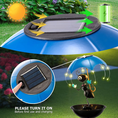 Solar Frog Statue Garden Light with Bird Feeder & LED String Decor, for Garden, Pathway and Patio Lighting
