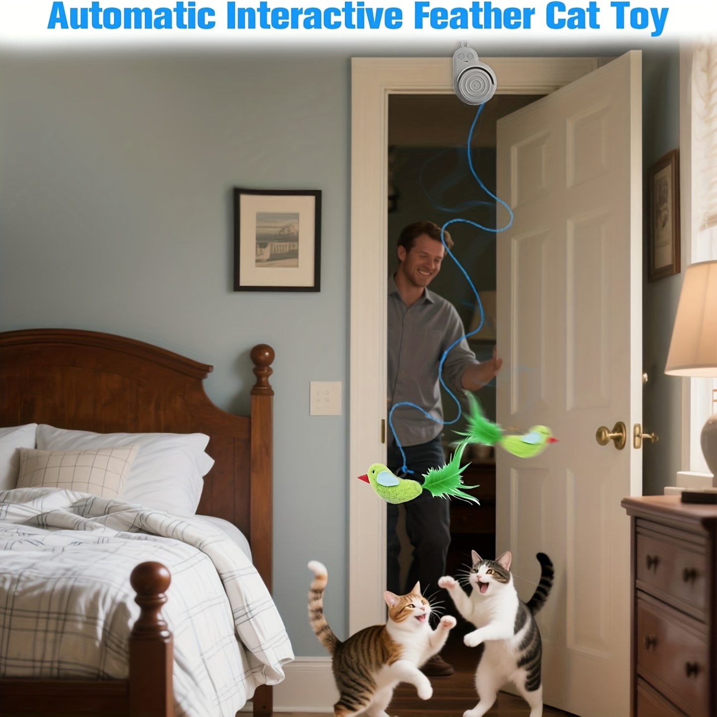 Interactive Cat Toy Electric Flying Bird Feather – Automatic Stick-On Hanging Toy for Indoor Cats & Kittens