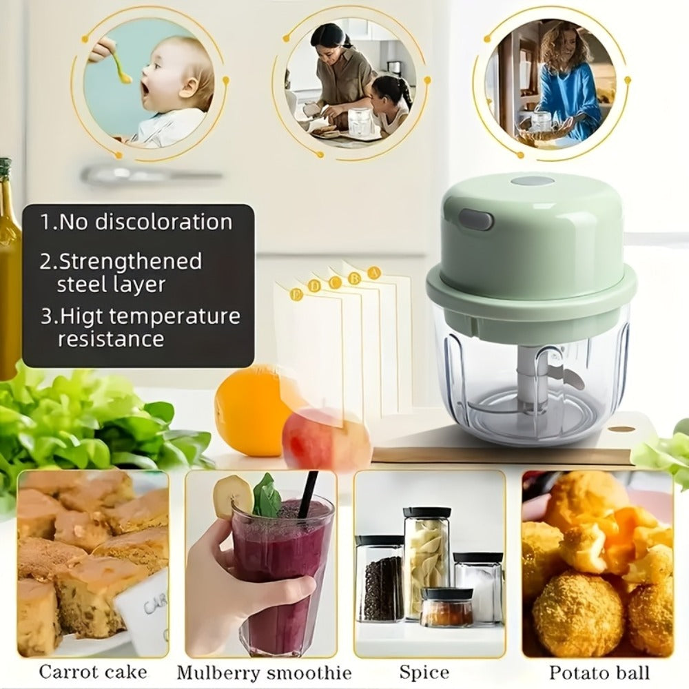 Mini Food Processor USB Rechargeable Electric Chopper 9.47oz, Portable Wireless Meat Grinder & Blender for Garlic