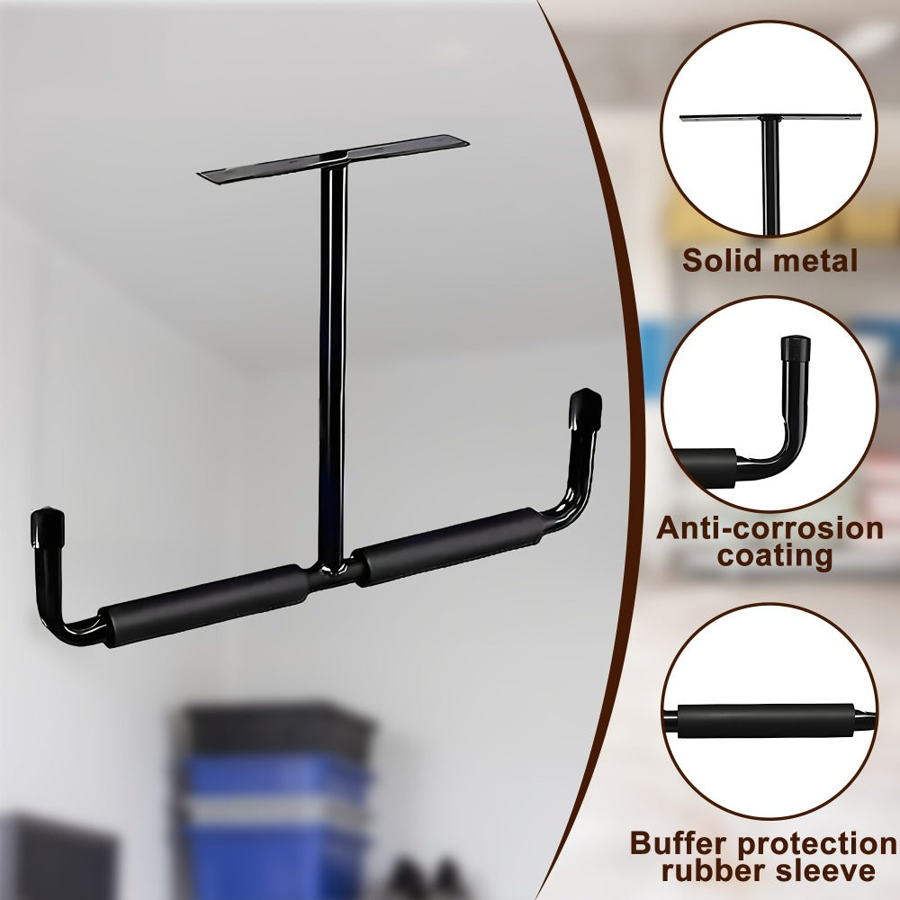 Ceiling Garage Storage Hook Rack, Overhead Ladder Hanger with Anti-Slip Foam, Space-Saving Ceiling Mount for Ladders