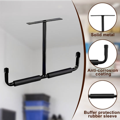 Ceiling Garage Storage Hook Rack, Overhead Ladder Hanger with Anti-Slip Foam, Space-Saving Ceiling Mount for Ladders