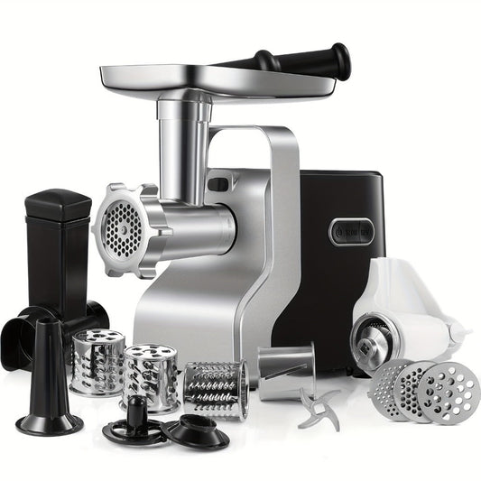 Electric Meat Grinder 5-in-1 with Sausage Stuffer Vegetable Slicer Tomato Juicer Kubbe Kit 3 Grinding Plates 3 Speed Settings per Min