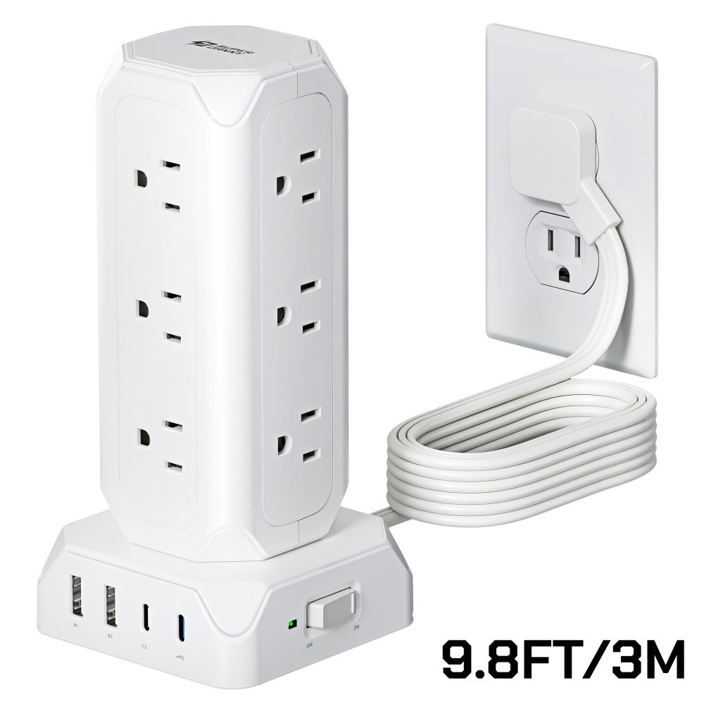Power Strip Tower 16-in-1 Surge Protector 12 AC Outlets 4 USB Ports USB-C PD20W 1800J Protection for an Everyday Personal Care Routine