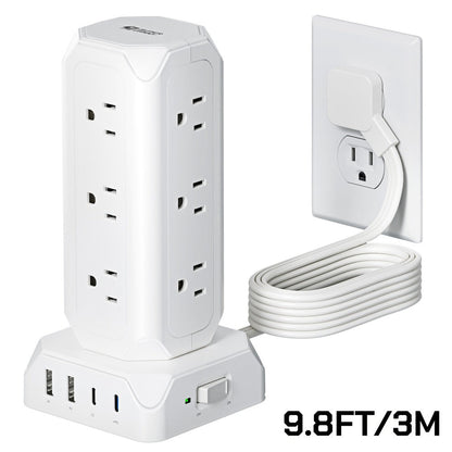 Power Strip Tower 16-in-1 Surge Protector 12 AC Outlets 4 USB Ports USB-C PD20W 1800J Protection for an Everyday Personal Care Routine