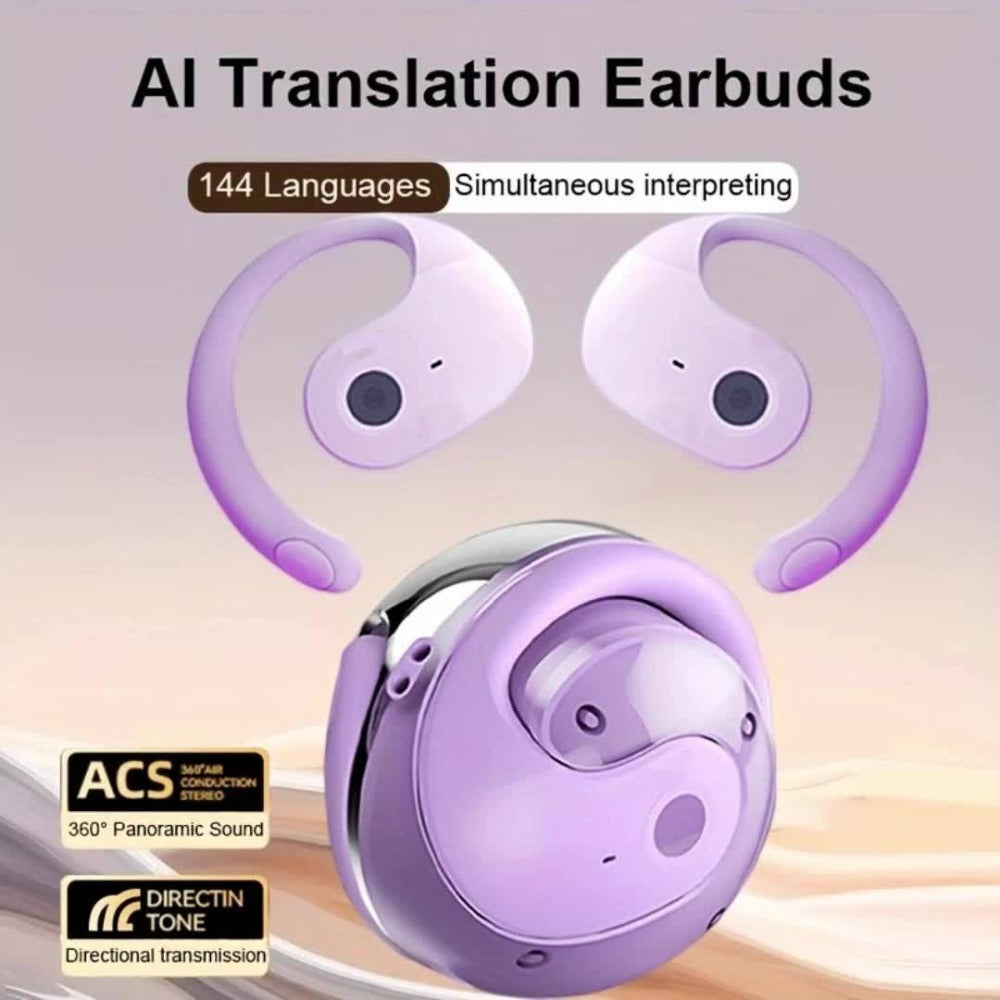 144-Language AI Real-Time Translation Earbuds, Two-Way Interpreter Earphones USB & Battery Rechargeable with Carrying Pouch