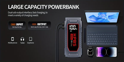 Gray Jump Starter with 3000A or 5000A Source Labels, 24000mAh Marking, Clamp Leads and Carry Case