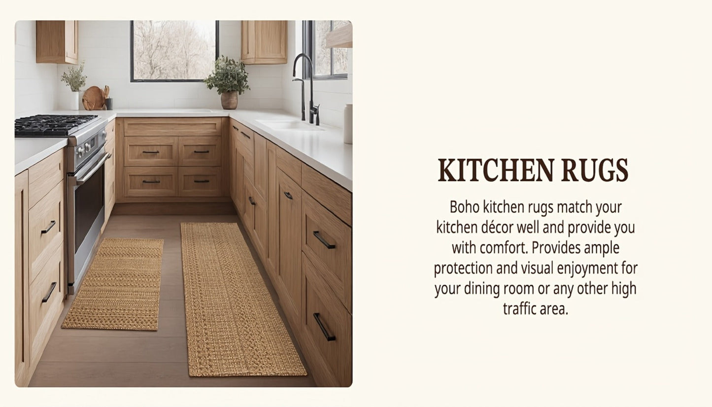 Braided Woven Indoor Rug with 2 x 3-Foot to 6 x 9-Foot Sizes and One Two-Piece Gray Mat Set