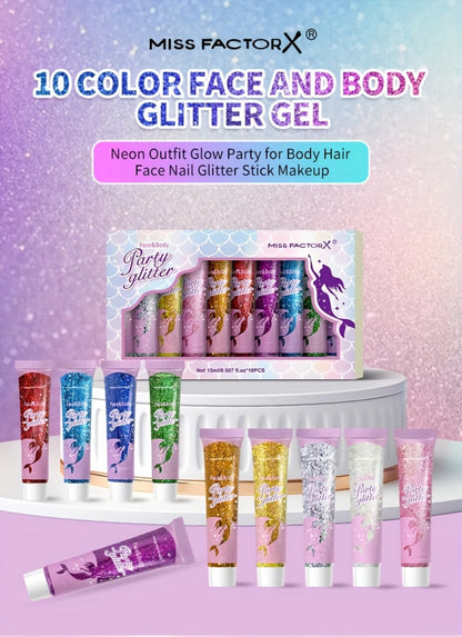 Holographic Glitter Gel Set 10 Colors Cosmetic Grade Face Body Makeup – Festival Rave Cosplay Anime