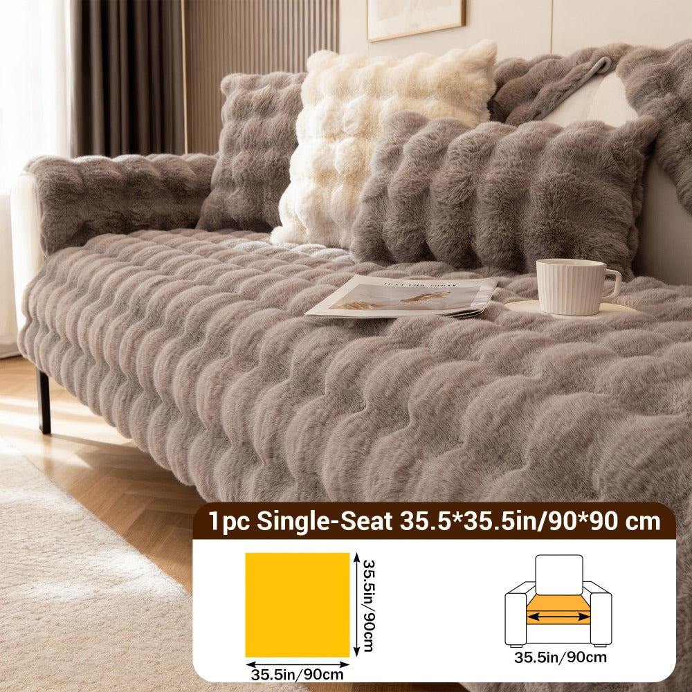 Sofa Cover Bubble Faux Rabbit Fur Panels with Silicone-Dot Backing for Seat, Armrest or Backrest