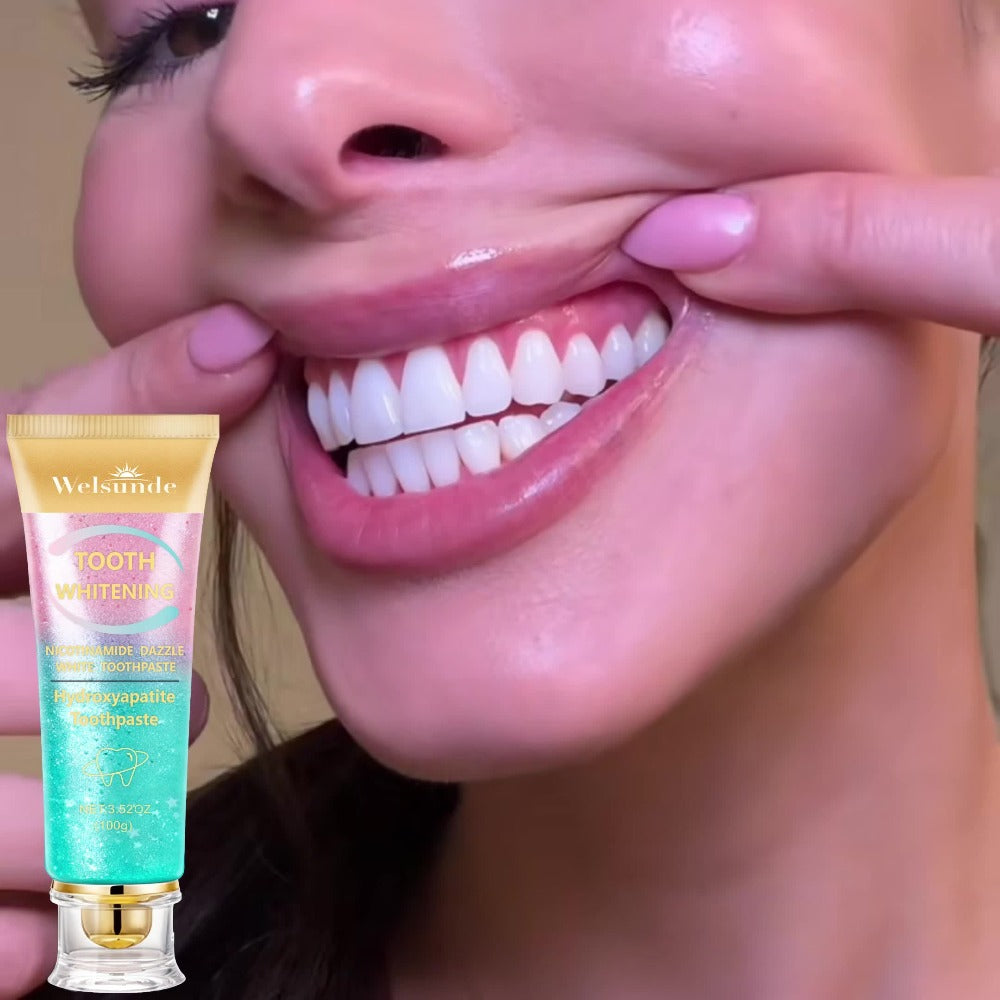 100g Mint Peach Toothpaste Tube with Niacinamide and Hydroxyapatite Highlighted on Box and Label