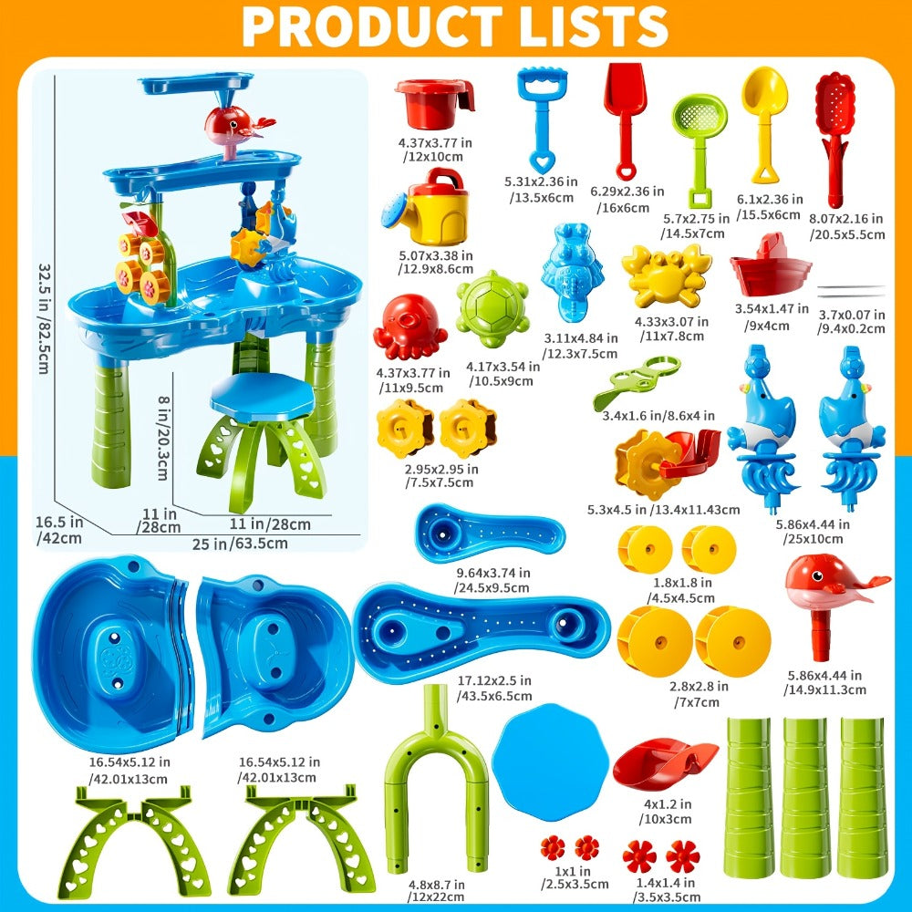 Sand and Water Table for Toddlers 3-Tier, Outdoor Sensory Play Set with Shovel Scoop & Strainer