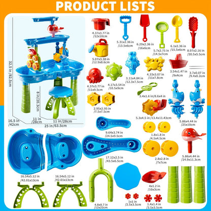 Sand and Water Table for Toddlers 3-Tier, Outdoor Sensory Play Set with Shovel Scoop & Strainer